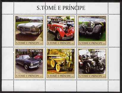 St Thomas & Prince Islands 2003 Mercedes Cars perf sheetlet containing 6 values unmounted mint Mi 2229-34, Sc 1544, stamps on cars, stamps on mercedes