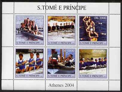 St Thomas & Prince Islands 2003 Rowing perf sheetlet containing 6 values unmounted mint Mi 2174-79, Sc 1574, stamps on sport, stamps on rowing
