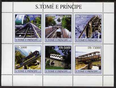St Thomas & Prince Islands 2003 Mountain Railways perf sheetlet containing 6 values unmounted mint Mi 2296-2301, Sc 1557, stamps on , stamps on  stamps on railways.mountains