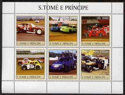 St Thomas & Prince Islands 2003 Stock cars perf sheetlet containing 6 values unmounted mint Mi 2247-52, Sc 1547, stamps on sport, stamps on cars