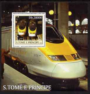 St Thomas & Prince Islands 2003 Eurostar Locomotives perf s/sheet containing 1 value unmounted mint Mi BL472, Sc 1571, stamps on railways