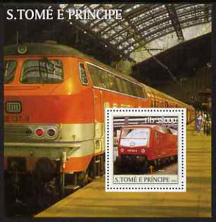 St Thomas & Prince Islands 2003 Railway Locomotives #1 perf s/sheet containing 1 value unmounted mint Mi BL469, Sc 1565, stamps on railways