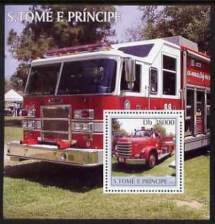 St Thomas & Prince Islands 2003 Fire Engines perf s/sheet containing 1 value unmounted mint Mi BL462, Sc 1476, stamps on fire