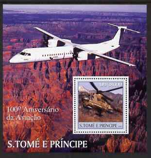 St Thomas & Prince Islands 2003 Centenary of Aviation perf s/sheet containing 1 value unmounted mint Mi BL452, Sc 1531, stamps on aviation, stamps on helicopters