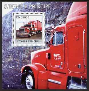 St Thomas & Prince Islands 2003 Trucks perf s/sheet containing 1 value unmounted mint Mi BL458, Sc 1542, stamps on trucks