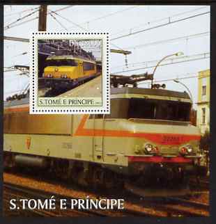 St Thomas & Prince Islands 2003 French Trains perf s/sheet containing 1 value unmounted mint Mi BL467, Sc 1569, stamps on railways