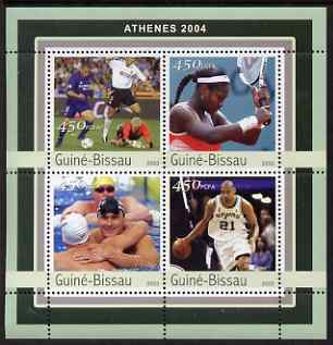 Guinea - Bissau 2003 Athens Olympic Games perf sheetlet containing 4 values unmounted mint Mi 2064-67, stamps on sport, stamps on olympics, stamps on tennis, stamps on swimming, stamps on football, stamps on basketball