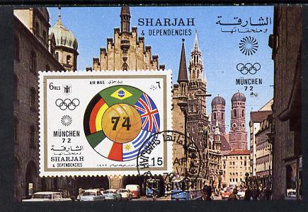 Sharjah 1972 Football (With Olympic Rings) imperf m/sheet cto used (Mi BL 148), stamps on football  olympics   sport