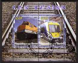 Benin 2007 Railways #1 perf sheetlet containing 2 values fine cto used , stamps on railways