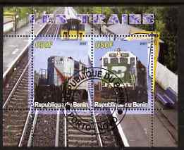 Benin 2007 Railways #2 perf sheetlet containing 2 values fine cto used , stamps on railways