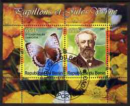 Benin 2007 Butterflies & Jules Verne #3 perf sheetlet containing 2 values fine cto used , stamps on butterflies, stamps on personalities, stamps on science, stamps on sci-fi, stamps on literature