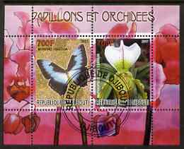Djibouti 2007 Butterflies & Orchids #2 perf sheetlet containing 2 values fine cto used , stamps on butterflies, stamps on flowers, stamps on orchids