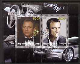 Congo 2007 James Bond - Casino Royale perf s/sheet #1 fine cto used , stamps on films, stamps on cinema, stamps on  spy , stamps on movies, stamps on aston martin, stamps on 