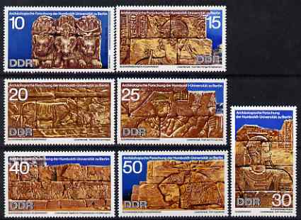 Germany - East 1970 Sudanese Archaeological Excavations perf set of 7 unmounted mint, SG E1300-06, stamps on archaeology, stamps on elephants