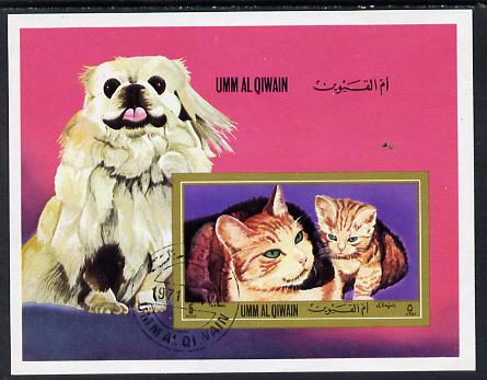 Umm Al Qiwain 1972 Cats & Dogs imperf m/sheet cto used (Mi BL 55B), stamps on animals    cats   dogs