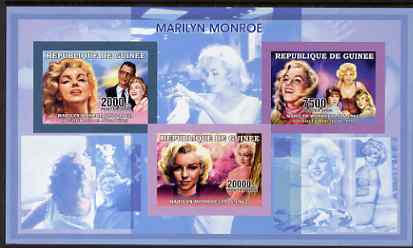 Guinea - Conakry 2006 Marilyn Monroe imperf sheetlet #1 containing 3 values unmounted mint Yv 2691-93, stamps on personalities, stamps on movies, stamps on films, stamps on music, stamps on marilyn, stamps on marilyn monroe, stamps on 