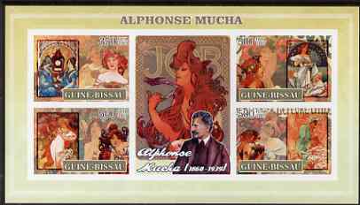 Guinea - Bissau 2007 Alphonse Mucha (artist) imperf sheetlet containing 4 values & 2 labels unmounted mint, stamps on arts