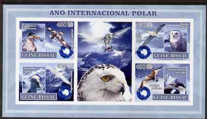 Guinea - Bissau 2007 International Polar Year - Birds imperf sheetlet containing 4 values & 2 labels unmounted mint, stamps on polar, stamps on birds, stamps on penguins, stamps on owls, stamps on birds of prey, stamps on puffins