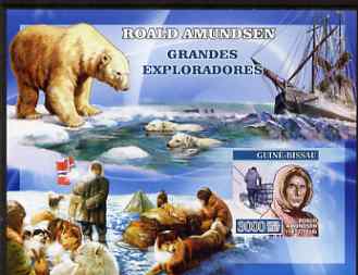 Guinea - Bissau 2007 Explorers #1 imperf s/sheet containing 1 value (Amundsen) unmounted mint, Yv 340, stamps on , stamps on  stamps on personalities, stamps on  stamps on explorers, stamps on  stamps on polar, stamps on  stamps on bears, stamps on  stamps on ships, stamps on  stamps on dogs, stamps on  stamps on 
