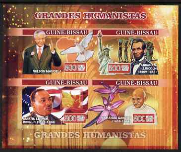 Guinea - Bissau 2007 Humanitarians imperf sheetlet containing 4 values unmounted mint, Yv 2330-33, stamps on personalities, stamps on mandela, stamps on lincoln, stamps on statue of liberty, stamps on usa presidents, stamps on gandhi, stamps on orchids, stamps on doves, stamps on , stamps on nobel, stamps on personalities, stamps on mandela, stamps on nobel, stamps on peace, stamps on racism, stamps on human rights