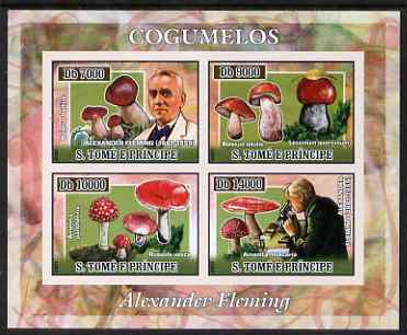 St Thomas & Prince Islands 2007 Alexander Fleming & Fungi imperf sheetlet containing 4 values unmounted mint , stamps on personalities, stamps on science, stamps on fungi, stamps on m, stamps on scots, stamps on scotlandedical