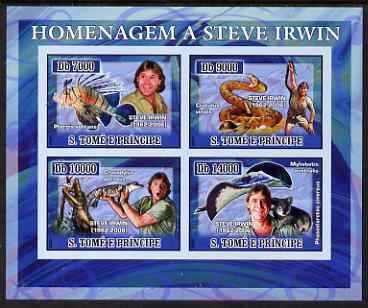 St Thomas & Prince Islands 2007 Tribute to Steve Irwin imperf sheetlet containing 4 values unmounted mint , stamps on personalities, stamps on reptiles, stamps on fish, stamps on snakes, stamps on crocodiles, stamps on whales, stamps on snake, stamps on snakes, stamps on 