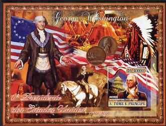 St Thomas & Prince Islands 2007 US Presidents #01 George Washington imperf s/sheet containing 1 value unmounted mint , stamps on personalities, stamps on constitutions, stamps on americana, stamps on us presidents, stamps on indians, stamps on horses, stamps on wild west, stamps on coins, stamps on flags