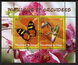 Congo 2007 Butterflies & Orchids #2 perf sheetlet containing 2 values fine cto used, stamps on butterflies, stamps on orchids, stamps on flowers