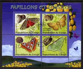 Congo 2007 Butterflies & Fossils #2 perf sheetlet containing 4 values fine cto used, stamps on , stamps on  stamps on butterflies, stamps on  stamps on fossils, stamps on  stamps on minerals