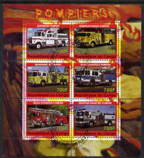 Congo 2007 Fire Engines #1 perf sheetlet containing 6 values fine cto used, stamps on fire