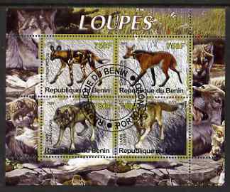 Benin 2007 Wolves perf sheetlet containing 4 values fine cto used, stamps on animals, stamps on wolves, stamps on wolf, stamps on dogs