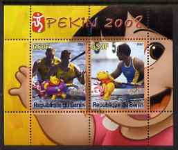 Benin 2007 Beijing Olympic Games #06 - Rowing (3) perf s/sheet containing 2 values (Disney characters in background) unmounted mint, stamps on sport, stamps on olympics, stamps on rowing, stamps on disney