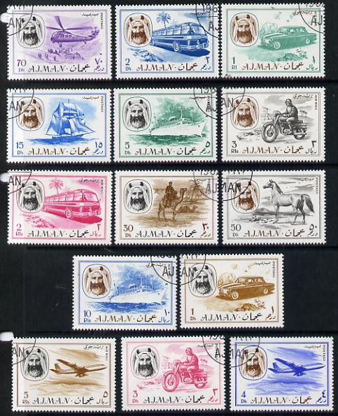 Ajman 1967 Transport perf set of 14 cto used (Mi 127-140) , stamps on transport