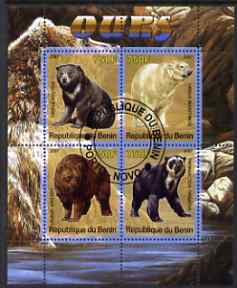 Benin 2007 Bears perf sheetlet containing 4 values fine cto used, stamps on animals, stamps on bears