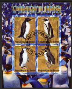 Benin 2007 Penguins perf sheetlet containing 4 values fine cto used, stamps on birds, stamps on penguins, stamps on polar