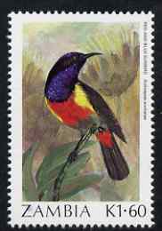 Zambia 1987 Birds - 1k60 Sunbird unmounted mint, SG 495, stamps on birds