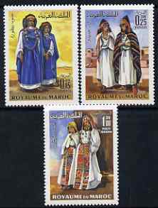 Morocco 1969 Traditional Womens Costumes perf set of 3 unmounted mint, SG 267-9, stamps on costumes, stamps on women