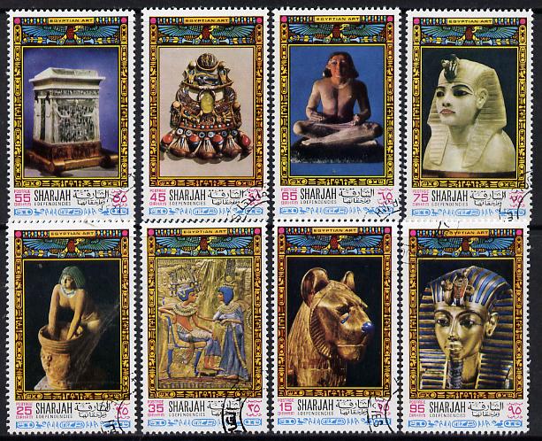 Sharjah 1968 Egyptology set of 8 cto used, Mi 456-63, stamps on , stamps on  stamps on egyptology, stamps on  stamps on history, stamps on  stamps on tourism