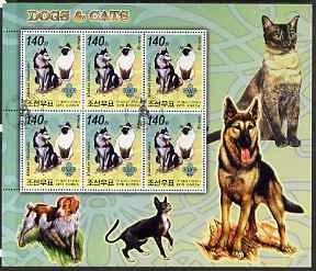 North Korea 2006 Dogs & Cats large perf sheetlet #1 containing  6 values each with Scout Logo fine cto used, stamps on dogs, stamps on cats, stamps on scouts