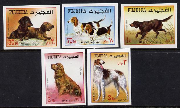 Fujeira 1970 Dogs imperf set of 5 unmounted mint (Mi 602-606B) , stamps on animals    dogs   cocker spaniel   greyhound   setter   dachshunds