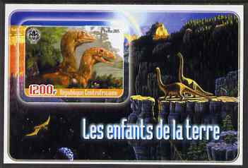 Central African Republic 2005 Young Animals of the World #7 (Dinosaurs) imperf souvenir sheet containing 1 value with Scout logo, unmounted mint, stamps on animals, stamps on scouts, stamps on dinosaurs