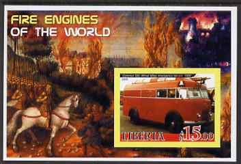 Liberia 2005 Fire Engines of the World #02 imperf s/sheet unmounted mint, stamps on fire, stamps on horses
