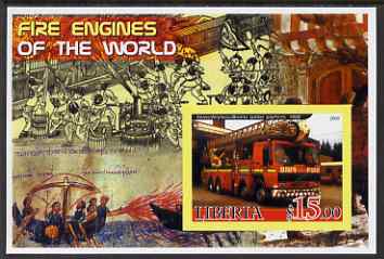 Liberia 2005 Fire Engines of the World #05 imperf s/sheet unmounted mint, stamps on fire