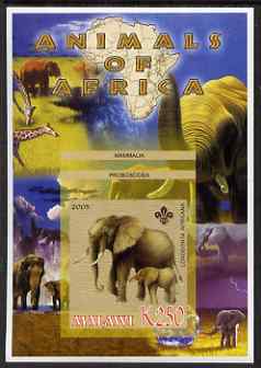 Malawi 2005 Animals of Africa - Elephants imperf m/sheet with Scout Logo and Giraffe in background, unmounted mint, stamps on scouts, stamps on animals, stamps on elephants, stamps on giraffes