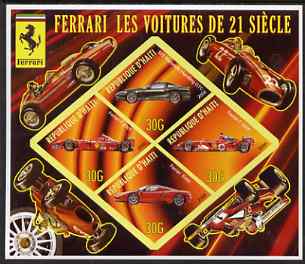 Haiti 2006 Ferrari Cars 21st Century imperf sheetlet containing 4 diamond shaped values unmounted mint, stamps on cars, stamps on ferrari, stamps on racing cars, stamps on  f1 , stamps on formula 1