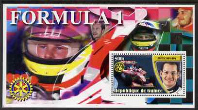 Guinea - Conakry 2003 Formula 1 perf s/sheet #2 containing 1 value (Jacques Villeneuve) with Rotary logo unmounted mint, stamps on personalities, stamps on  f1 , stamps on formula 1, stamps on racing cars, stamps on cars, stamps on rotary