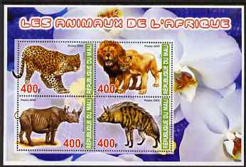 Mali 2005 Animals of Africa perf sheetlet containing set of 4 values unmounted mint, stamps on animals, stamps on lions, stamps on cats, stamps on rhinos, stamps on hyenas, stamps on leopards