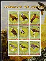 Gabon 2006 Birds of Prey imperf sheetlet containing 9 values unmounted mint, stamps on birds, stamps on birds of prey, stamps on eagles, stamps on falcons