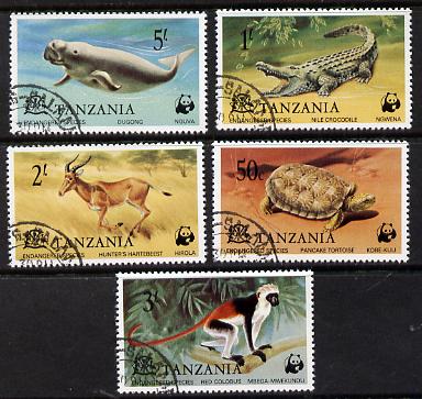 Tanzania 1977 WWF Endangered Species set of 5 fine cds used, SG 212-16*, stamps on animals     wwf    reptiles, stamps on  wwf , stamps on 