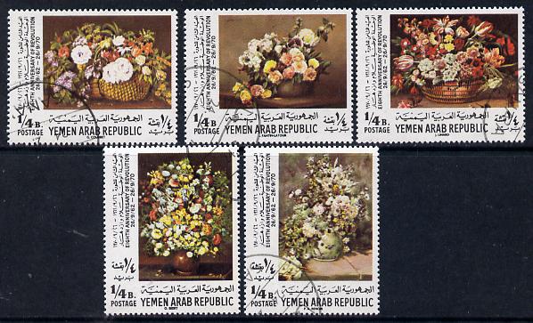 Yemen - Republic 1970 Anniversary of Revolution (Flowers) set of 5 very fine cto used, Mi 1223-27, stamps on flowers  revolutions